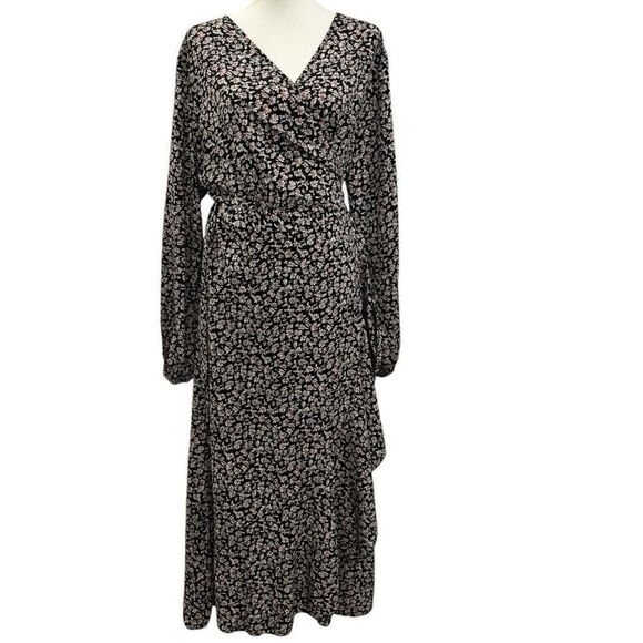 PrettyGarden Women's Long Sleeve Wrap Dress Floral Print‎ V-Neck Maxi Size XXL - Picture 1 of 16